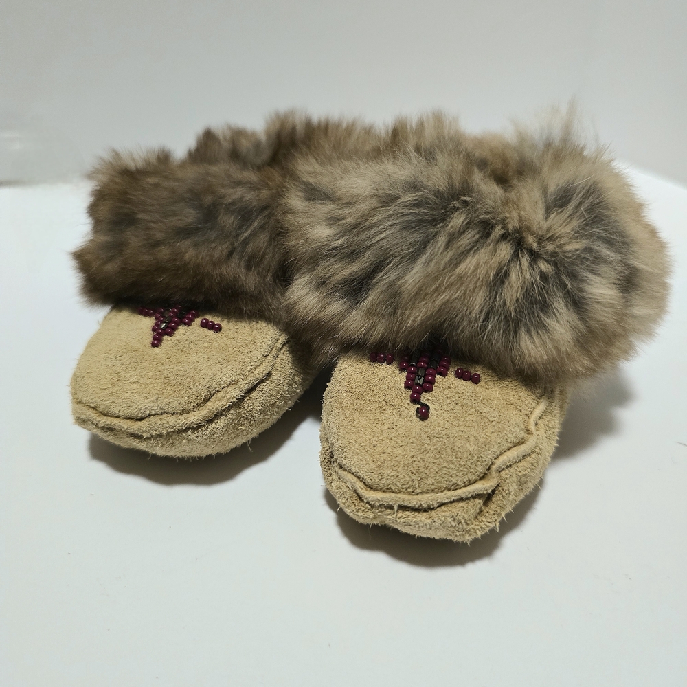 Hand Made Fur Tan Newborn Moccasins